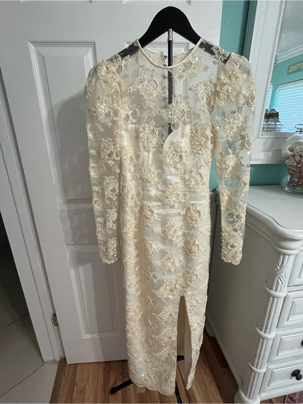 Wedding,Formal dress handmade Victorian Revival, paisley lace sequins and pearls